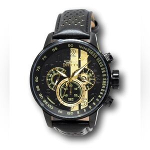 Invicta S1 Rally Race Team Men's 48mm Black And Gold Leather Chrono Watch 19289